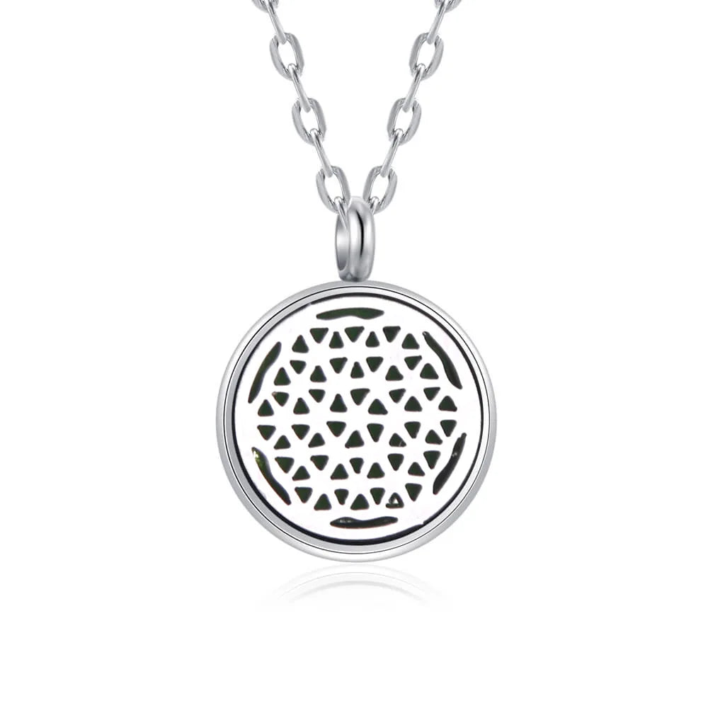 Colar Difusor Mandala Feminino - Aço Inox 316L Premium Prateado – 15mm (Fechamento rosca)